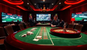 Experience thrilling online betting at https://vaoluoitv.it.com with vibrant casino elements, including poker chips and roulette wheels.