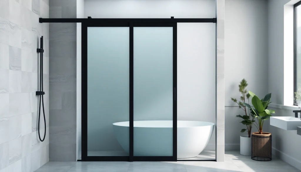 Elegant black shower sliding door enhancing a modern bathroom design with sleek features.