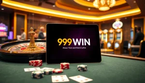 Engaging players at a luxurious casino table with 99WIN poker chips and cards in play.