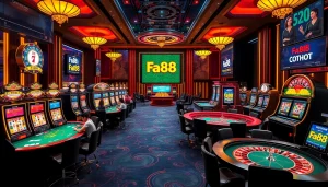 Experience the excitement of fa88 gaming with vibrant casino tables and dynamic slot machines.