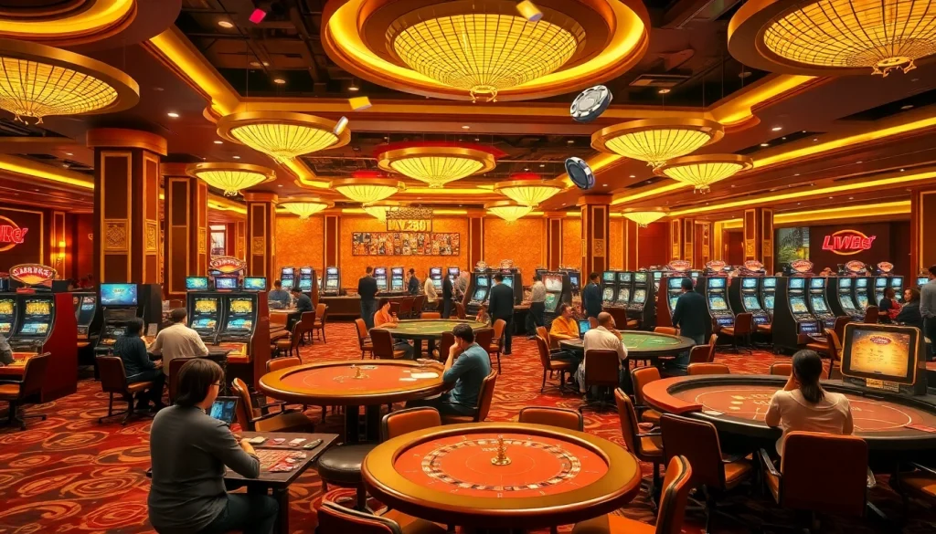 Exciting gaming action at LV88 casino with players enjoying poker and roulette games.