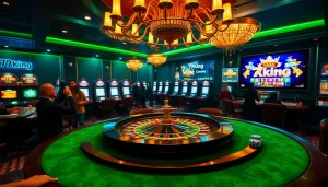 Experience thrilling gameplay at 79King with glamorous casino tables and vibrant slot machines.