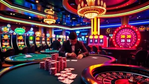 Players strategizing at a poker table in a vibrant casino as they enjoy ww88 com gaming.