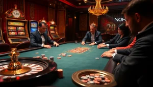 Experience thrilling casino action at the NOHU poker table with vibrant chips and elegant decor.