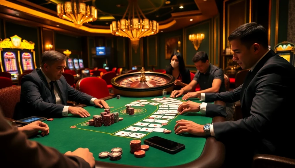 Engaged gamblers at a high-stakes poker table strategizing with s8 devices for better odds.