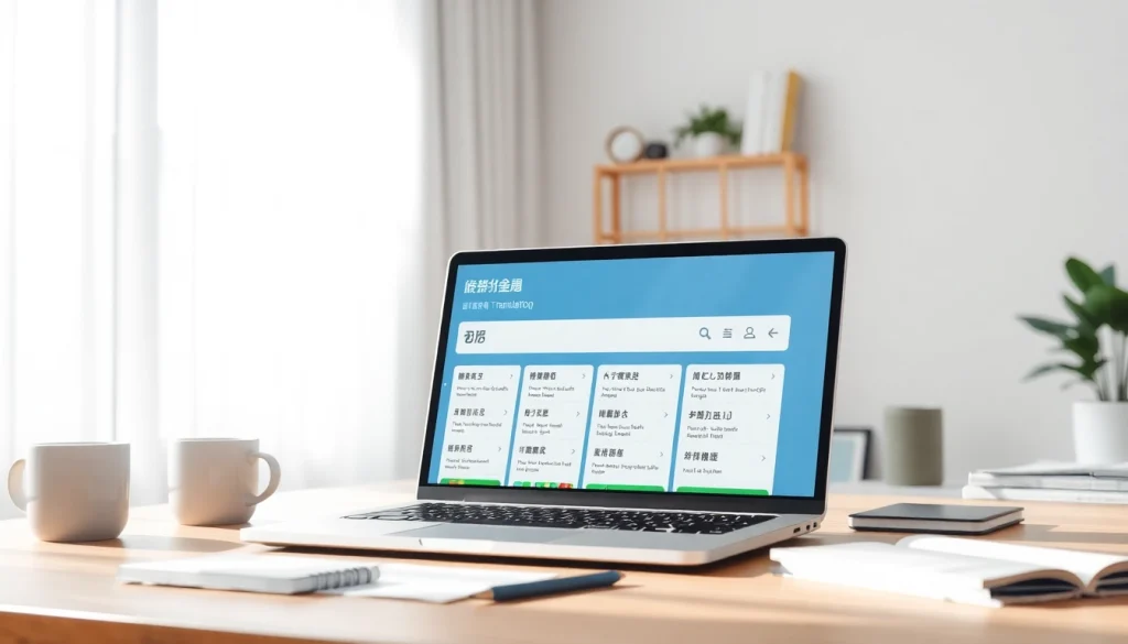 Modern workspace showcasing the 有道翻译 interface with vibrant colors and tech elements.