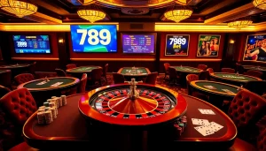 Play exciting games at 789 bet's vibrant casino with roulette and poker tables.