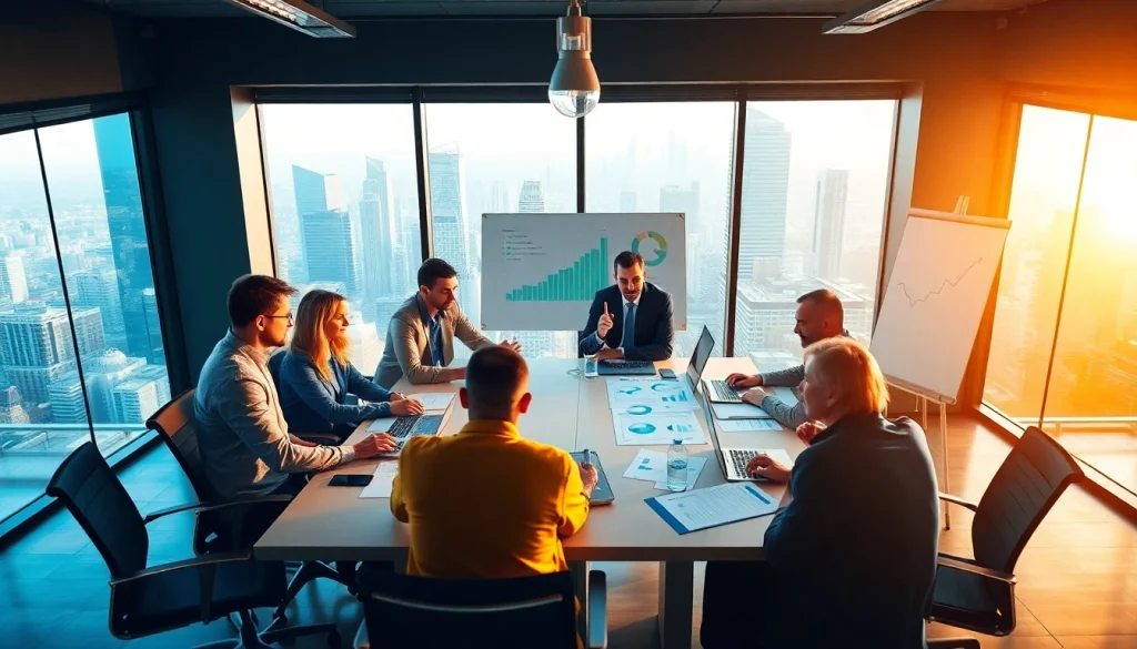 Engaging team discussing competitive intelligence for sales strategy in a modern office setting.