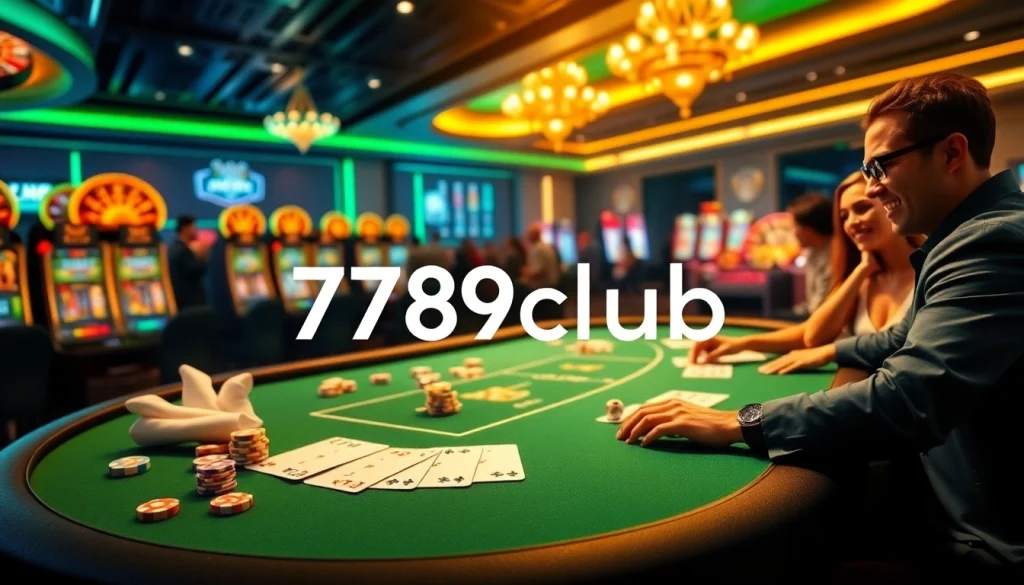 Engage with thrilling games at 789club, featuring a vibrant casino setup of cards and dice.