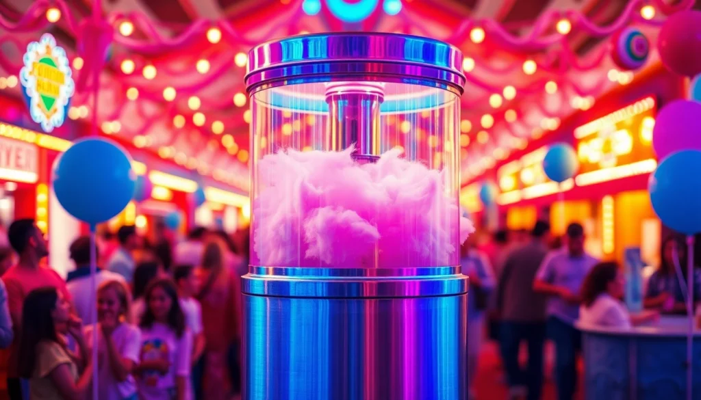 Cotton candy machine showcasing absorberende werking van suikers en smaken