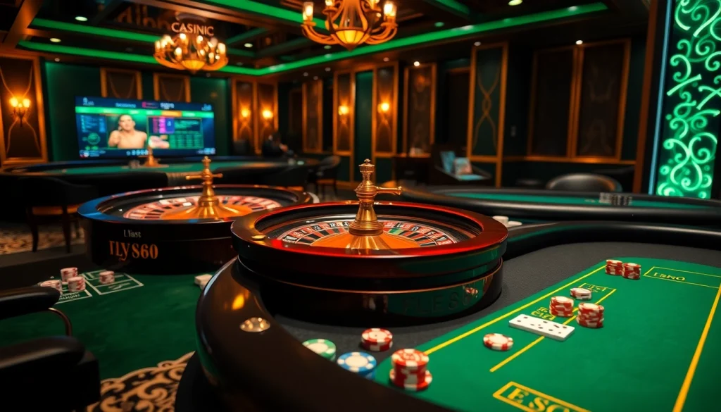 Engage with the exhilarating atmosphere of https://fly88.deal/ featuring roulette and poker tables for thrilling gameplay.