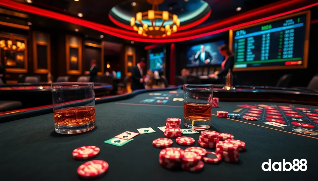 Experience thrilling moments at the da88 casino tables with vibrant poker chips and cards.