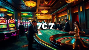Experience the thrill of high-stakes gambling at 7C77 casino with vibrant slots and poker gameplay.