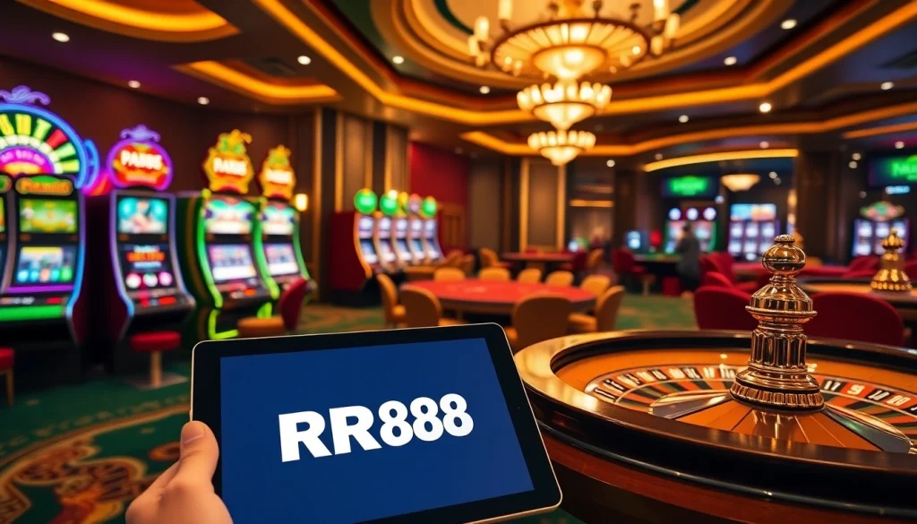 Players enjoying the excitement of gambling at RR88’s luxurious casino.