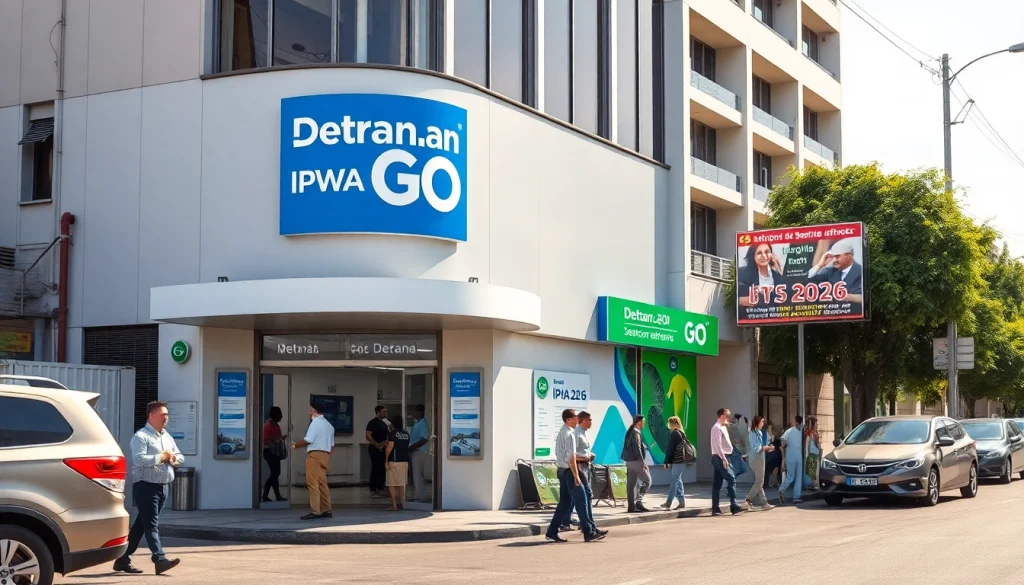 Detran GO service center showcasing friendly staff and vibrant community engagement in Goiás.