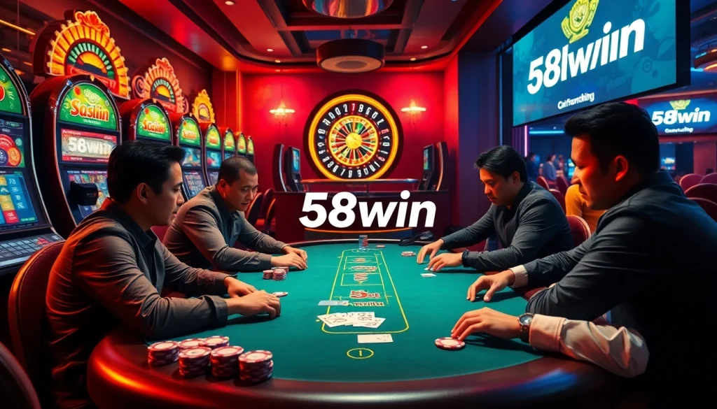 Experience thrilling gameplay at a 58win online casino with vibrant slot machines and intense poker action.