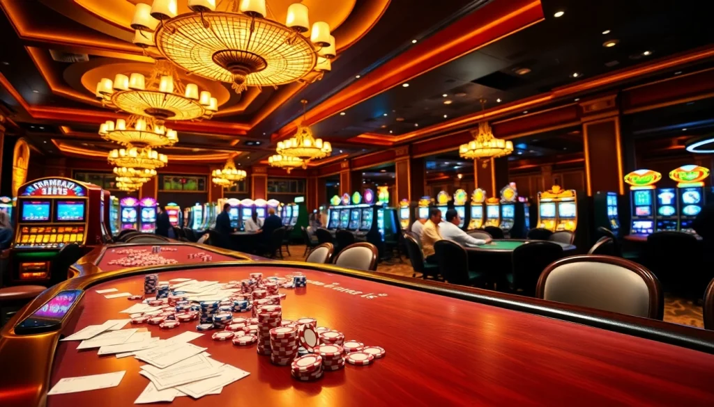 Experience the thrill of gambling with exciting games at https://j88.gives/ featuring chic casino decor.