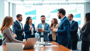 Elevating social media marketing edmonton through a dynamic strategy session in a modern office.