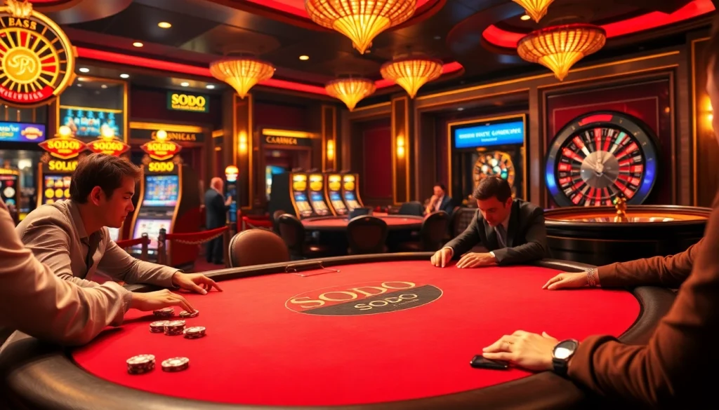 SODO poker table action with players engaged in high-stakes gameplay and vibrant casino ambiance.
