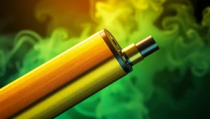 Exodus THC-A Disposable Vape, PECAH837 model, showcasing premium gold design and vapor clouds.