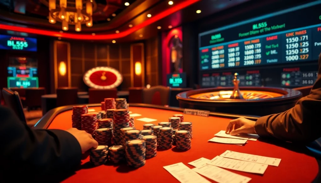 Engaged players at BL555 enjoy a thrilling poker experience in an upscale casino setting.
