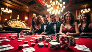 bem88 players enjoying an exhilarating casino experience with poker chips and cards.