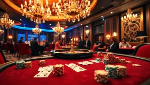 Engaging poker game scene at xin88.com.co casino with colorful chips and exciting atmosphere.