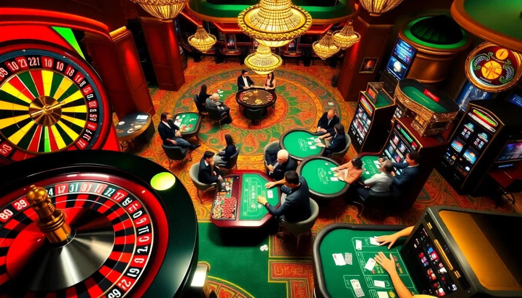 Gamblers enjoying a thrilling experience at the meilleur casino en ligne retrait immédiat, featuring vibrant gaming tables and slot machines.