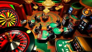 Gamblers enjoying a thrilling experience at the meilleur casino en ligne retrait immédiat, featuring vibrant gaming tables and slot machines.