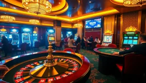 Adegan yang memikat menggambarkan kegembiraan bermain Datukwin dengan meja roulette dan poker di kasino mewah.