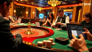 Players enjoying a thrilling casino experience at 58win with vibrant gaming tables and excitement.