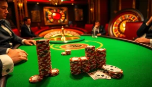 Players engage in high-stakes poker at a luxurious table, highlighting 789club sx's thrilling gambling experience.