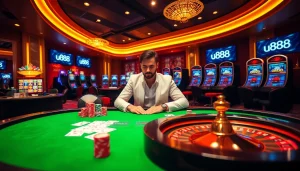 Experience thrilling gameplay at u888 online casino with vibrant tables and gaming accessories.