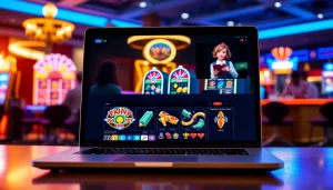 Exciting online gaming scene on 55WW platform with vibrant slot machines and friendly dealers.