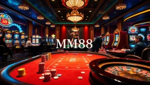 Players enjoying various games at MM88's luxurious casino, depicting excitement and high stakes.
