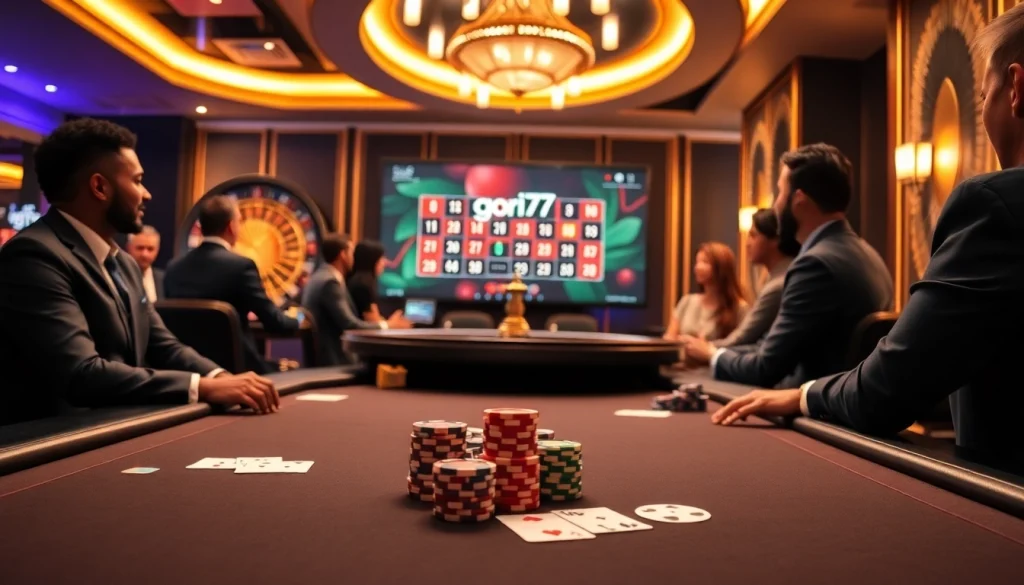 Experience the thrill of gori77 at an upscale casino filled with poker chips and a spinning roulette wheel.