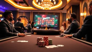 Experience the thrill of gori77 at an upscale casino filled with poker chips and a spinning roulette wheel.