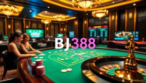 Experience excitement with BJ388's luxury gambling setup showcasing games and vibrant play.