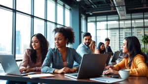 Post remote sales jobs recruitment scene showing a diverse team collaborating in a bright office.