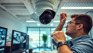 CCTV installer in Little Rock, AR expertly ensuring secure camera installation.