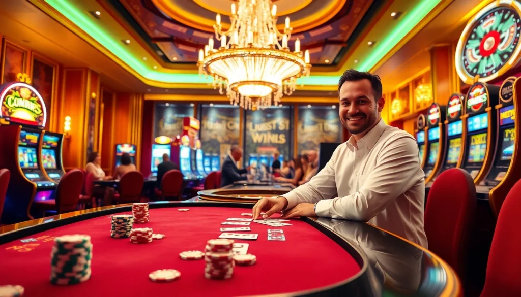 Experience the thrill of casino gaming at https://f1682.email/ with poker chips, cards, and a roulette wheel.