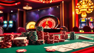 High-stakes gambling at BL555 casino with vibrant tables and roulette action.