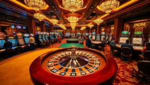 Experience the thrill of online gaming at cm88 com with vibrant casino visuals showing roulette and players.