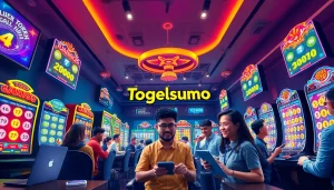 Adegan permainan online Togelsumo dengan beragam pemain yang menikmati permainan lotere dan antarmuka yang interaktif.