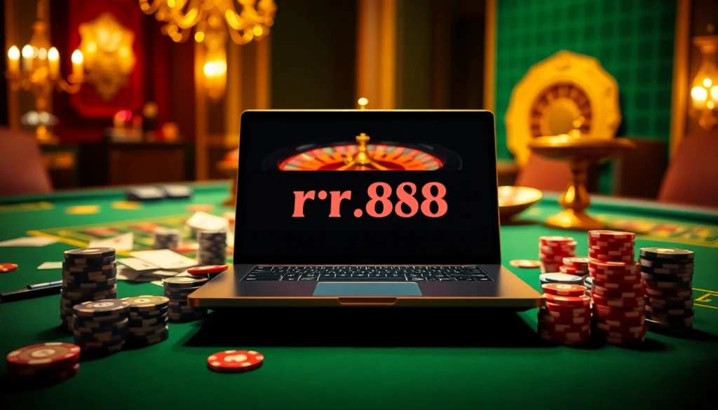 Experience thrilling gameplay at rr88 link with vibrant casino elements like poker chips and roulette.
