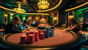 Engaging poker scene with DN88 gaming elements, showcasing thrilling moments and luxury.