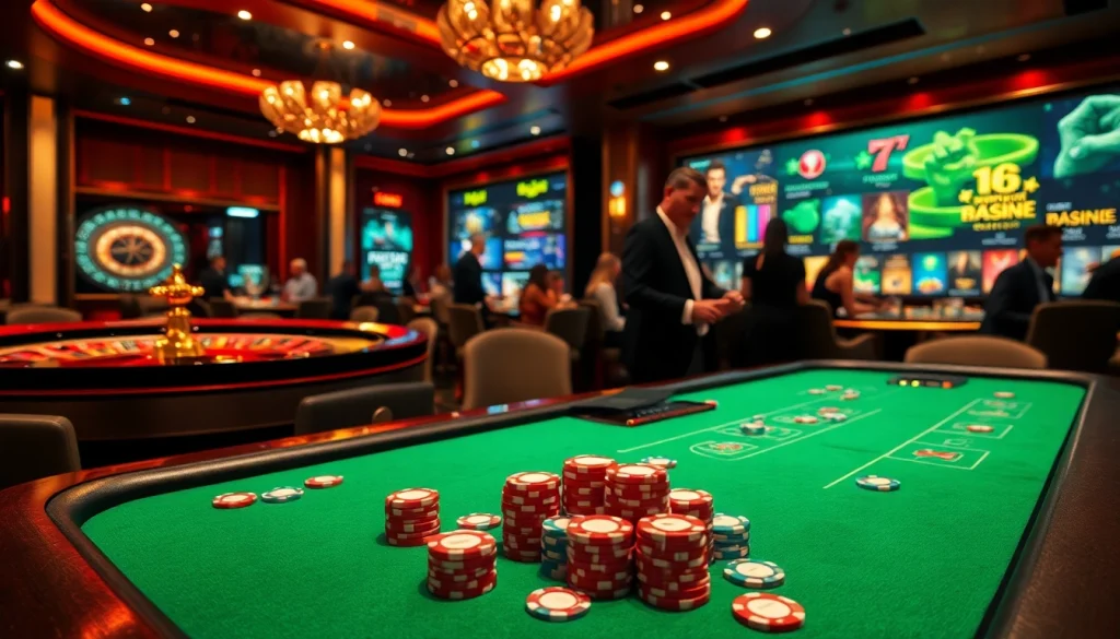 Feel the excitement of 789bet with this vibrant casino scene showcasing poker chips and roulette.