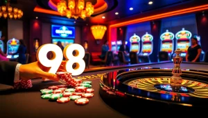 Engaging gamble at the 98WIN casino table with vibrant chips and roulette wheel.