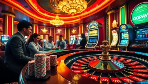 Engage in thrilling gameplay at Gopay88's luxurious casino with vibrant roulette and colorful chips.