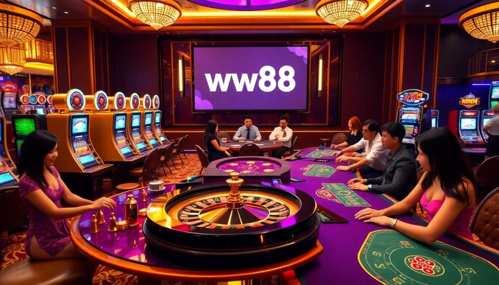 Experience thrilling moments at the ww88 casino with players enjoying roulette and poker tables.